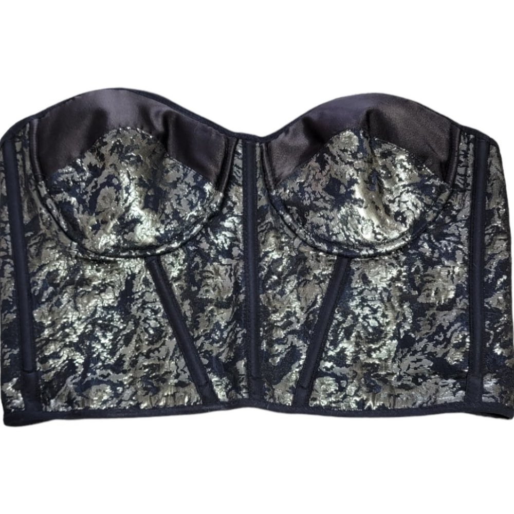 Anomal Couture Black & Gold Corset Bustier Crop Top Size Small